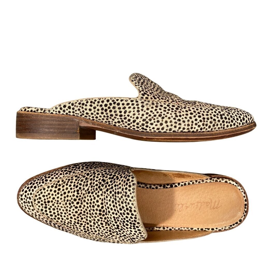 Madewell Womens 6.5 almond toe slip on calf hair animal Print Mules shoes